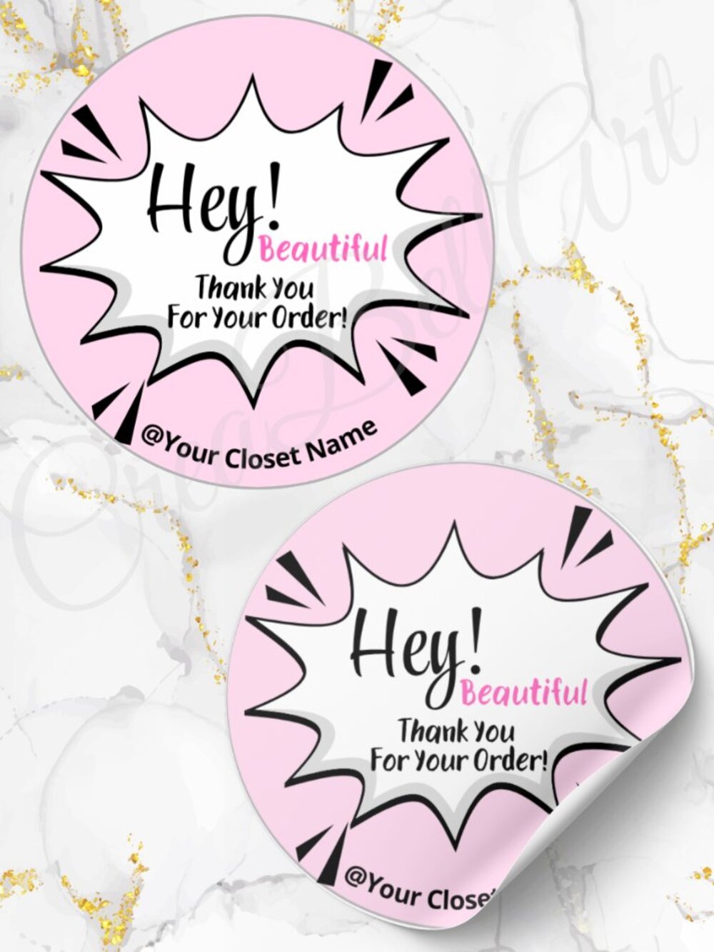 60  Hey!  Beautiful Thank You Stickers 2 inch  Glossy